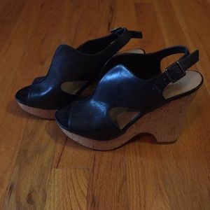 Franco Sarto Black Leather Wedges